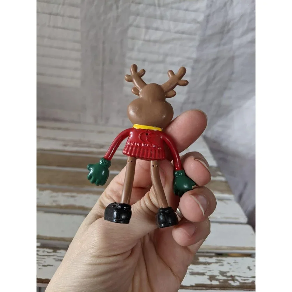 Bendable reindeer toy red‎ sweater Xmas decor vinta